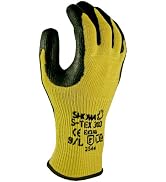 SHOWA S-TEX 303 Natural Rubber Latex Palm Coated A6 Cut Resistant Safety Glove with Stainless Ste...