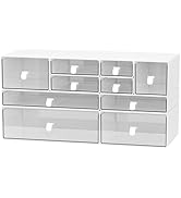 ?Yashong Desk Organizer Set, White & Clear Stackable Dustproof Storage Boxes for Desktop, Office,...