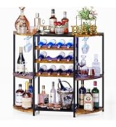 JKsmart Small Wine Bar Cart with LED Lights, Mini Wine Rack with Storage and Glass Holder, Home B...