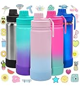 CHILLOUT LIFE 17 oz Kids Insulated Water Bottle for School with Leakproof Spout Lid and Cute Wate...