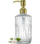 JASAI 18Oz Dazzling Clear Glass Soap Dispenser with Golden Pump for Bathroom, Refillable Kitchen ...