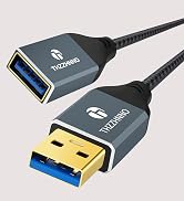 Multiple views of a USB cable connector with metallic gray housing and blue USB port indicator. Cable appears to be braided with dark fabric covering.