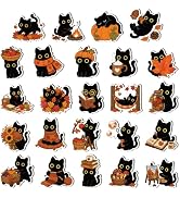 24Pcs Fall Black Cat Fridge Magnets, Thanksgiving Decor Magnetic Stickers | Autumn Harvest Decor,...