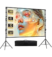 Projector Screen with Stand,Portable Heavy Duty Bracket Projector Screen 16:9 4K HD Rear Front Pr...