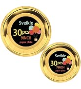 Sveikie 60-Piece Gold Disposable Plate Set - 30 9-inch and 30 7-inch Party Gold Paper Plates for ...