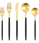 Black and Gold Silverware Set,Ollex 40 Pieces Matte Flatware Set,Colorful Handle Modern Cutlery S...