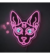 Sphynx Cat Neon Sign - 14.1" x 12.6" Purple & Pink LED Wall Art, Cyberpunk Hairless Cat Light for...