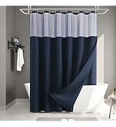Naturoom Navy Blue Waffle Shower Curtain Set with Snap-in Liner, Modern Waffle Weave Heavyweight ...