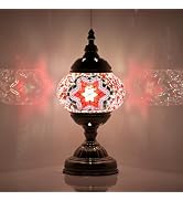 GOGERS Turkish Moroccan Table Lamp Lantern with Handmade Mosaic Glass Lampshade Tiffany Style Boh...