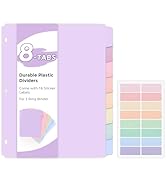 SKYDUE Durable Plastic 8-Tab Dividers, Big Tab Dividers for 3 Ring Binder, Write&Erase 3 Ring Bin...