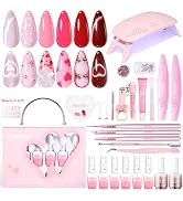 Beetles 30 Pcs Gel Nail Polish Kit with U V Light - 6 Colors Red Cat Eye Gel Polish Set Pink Jell...