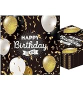 50Pcs Happy Birthday Napkins Black and Gold Napkins with Glitter Balloon Design 6.5 x 6.5 Inches ...