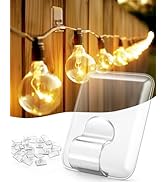 LZC Hooks for Outdoor String Lights Clips: 20 Pack Large Clear Rectangle Outdoor Light Clips Wate...