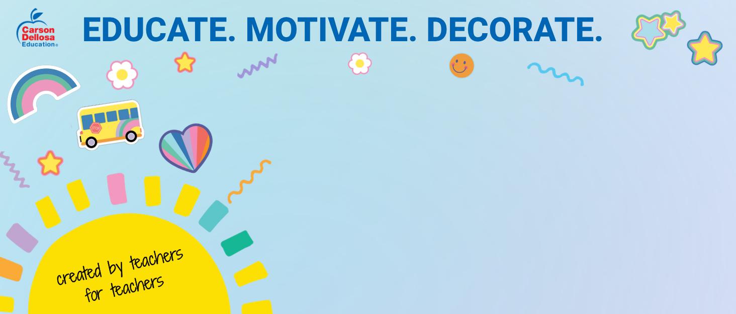 Educate. Motivate. Decorate. with Carson Dellosa Logo