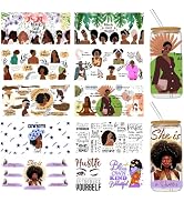 UV DTF Cup Wraps for Glass Cups 16 oz, 10 Sheets Cup Rub on Transfers for Crafts, Cute Black Girl...