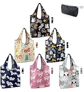 BeeGreen 6 Pack Cats Reusable Grocery Bags Gifts for Cat Lovers with Elastic Band Reusable Shoppi...