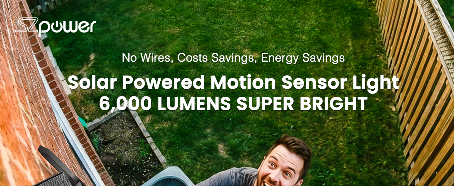Solar Powered Motion Sensor Light 6,000 LUMENS SUPER BRIGHT No Wires, Costs Savings, Energy Savings