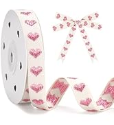 KINGLAKE Valentine Rose Gold Heart Cotton Ribbon - 5/8 Inch x 10 Yds Stitched Embroidered Hearts ...