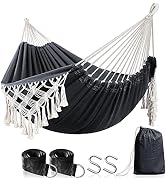Anyoo Hammock Garden Cotton Hammock Comfortable Fabric Elegant Deluxe Tassels Sturdy Swing Hammoc...