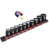 BLACKROBOT 1/2" Drive Magnetic Impact Socket Set, 10-Piece Shallow Socket Set with Storage Rail, ...