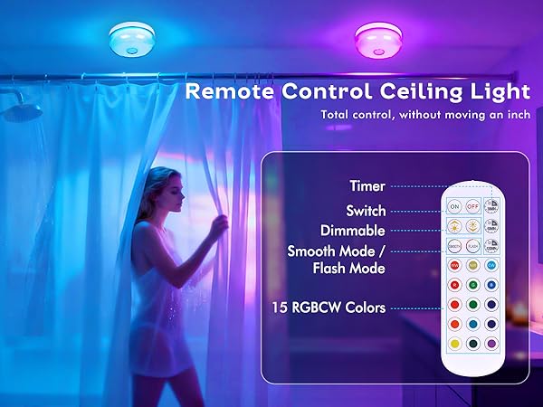 Rechargeable Shower Light for Inside Shower, 15 Color Changing Waterproof Lights for Shower Bathroom