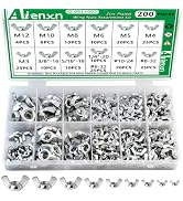 Aienxn 200PCS Wing Nuts Assortment Kit, Metric & SAE Sizes- M3 -M12, #6-32 to 3/8"-16 Zinc Plated...