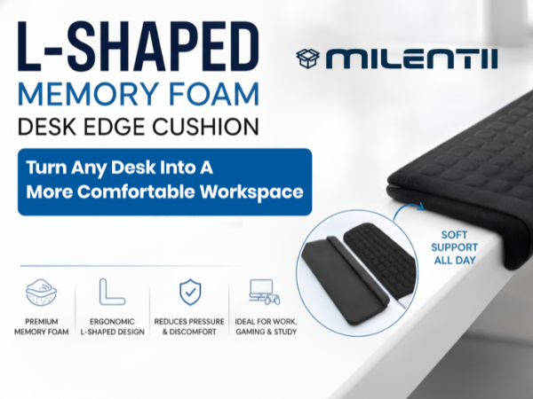 L-Shaped Memory Foam Desk Edge Cushion (2-Pack), Ergonomic Elbow & Wrist Rest for Desk