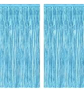 2 Pack Backdrop Curtains, 3.28 Feet x 7.05 Feet Sky Blue Tinsel Backdrop, Metallic Fringe Curtain...