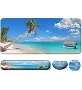 Keyboard Wrist Rest + Mouse Pad with Wrist Support + Desk Mat + Coaster 4 in 1 Set, XXL Large Gam...