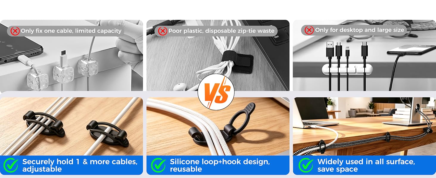 self adhesive cord organizer with elastic loop adjustable cable management clip wire holder for desk