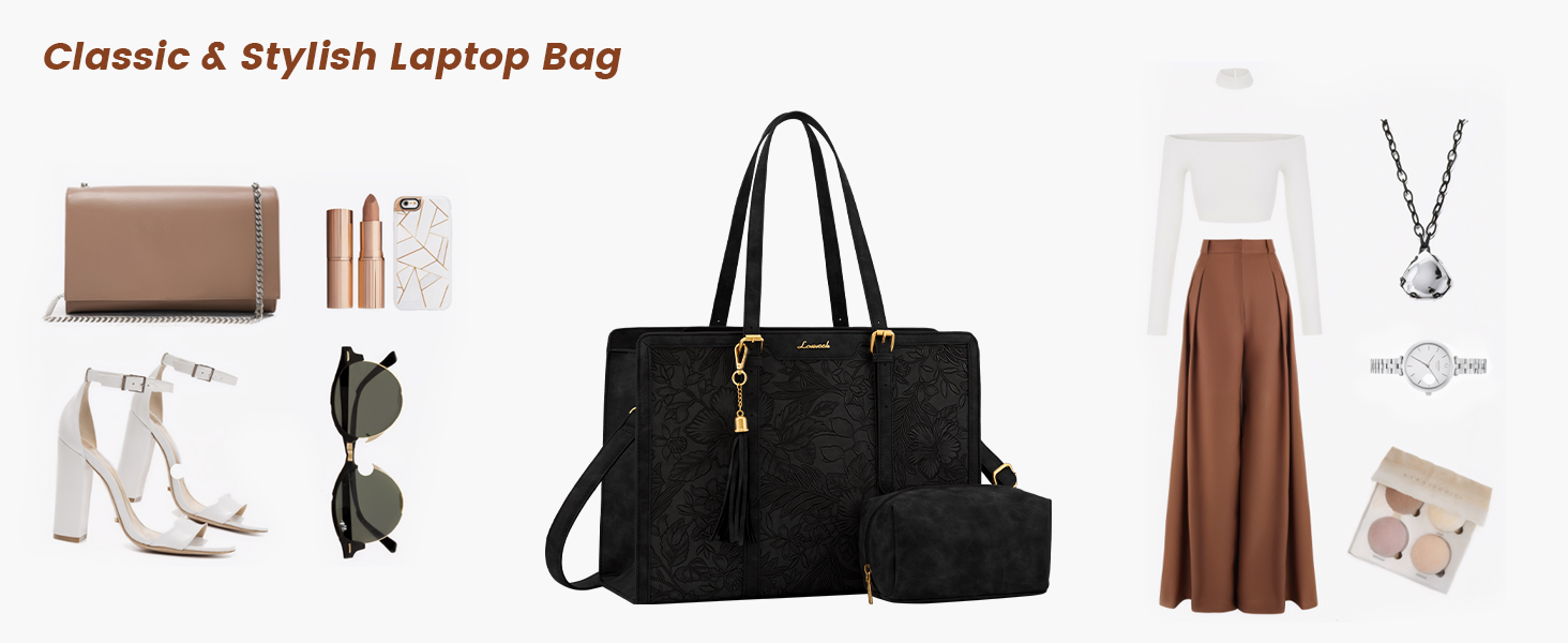 laptop bag tote purses women messenger work leather computer compartment 15.6 inch large handbag