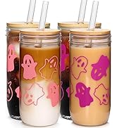 ANOTION Halloween Cups, 24oz Halloween Ghost Mug with Lid and Straw Tumbler Iced Coffee Cups Hall...