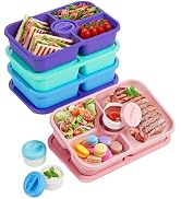 4 Pcs Bento Snack Box Containers, 4 Compartment Divided Stackable Food Storage Containers with Li...