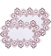 Raedan White Red Linen Placemats 14”x20” Set of 2, Neutral Lace Coffee Table Topper Dresser Scarf...