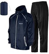 LAMA Waterproof Rain Suit Jacket & Trouser Suit, Breathable Jacket with Pants, 2 Pcs Rainwear wit...