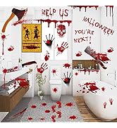 84Pcs Halloween Decorations Handprint Footprint Stickers Clings Decals Window Bathroom Floor Rest...