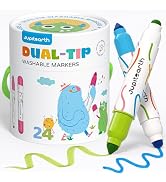 JUPITEARTH Washable Dual Tip Markers for Toddlers 1-3, 24 Colors | Broad & Round Tips, Easy Grip ...