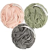 MainBasics Bath Shower Loofah Sponge Pouf Body Scrubber Exfoliator Body Wash Sponge (Set of 3, Ea...