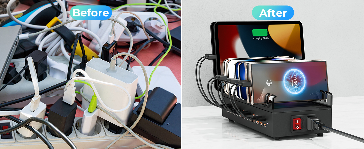 Charging Station for Multiple Devices, 300W 24 Ports USB Charger Block Multiple USB Power Strip