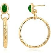 Watforsh Natural Turquoise Gemstone Birthstone Stud Earrings with Circle Dangle Hoop Earrings Boh...