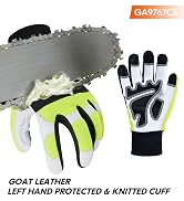 Vgo... 1-Pair Chainsaw Gloves,12-Layer Chainsaw Protection on Left Hand Back,Safety Goat leather ...