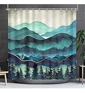Lokigo Shower Curtain Mountains, Teal Forest Tree Shower Curtains, Natural Landscape Shower Curta...