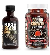 Derm Dude Beard Growth Bundle for Men | Mega Beard Oil + Biotin Gummies | Thicker, Fuller, Softer...