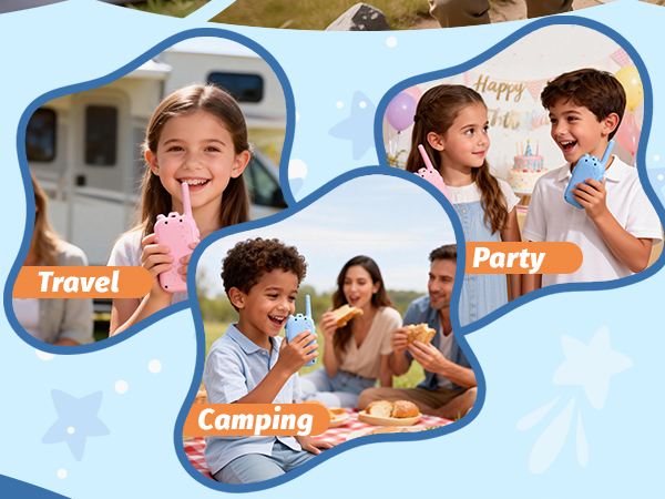 kids walkie talkies for camping, travel, birthday games without WiFi or phones