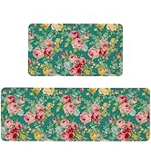 Kuyuayee Boho Floral Kitchen Mats Set of 2 Non Slip Farmhouse Flowers Kitchen Rugs Bohemia Home D...