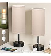 Fenmzee Bedside Table Lamps Set of 2-3 Color Temperatures Pull Chain Lamp with AC Outlet Charging...