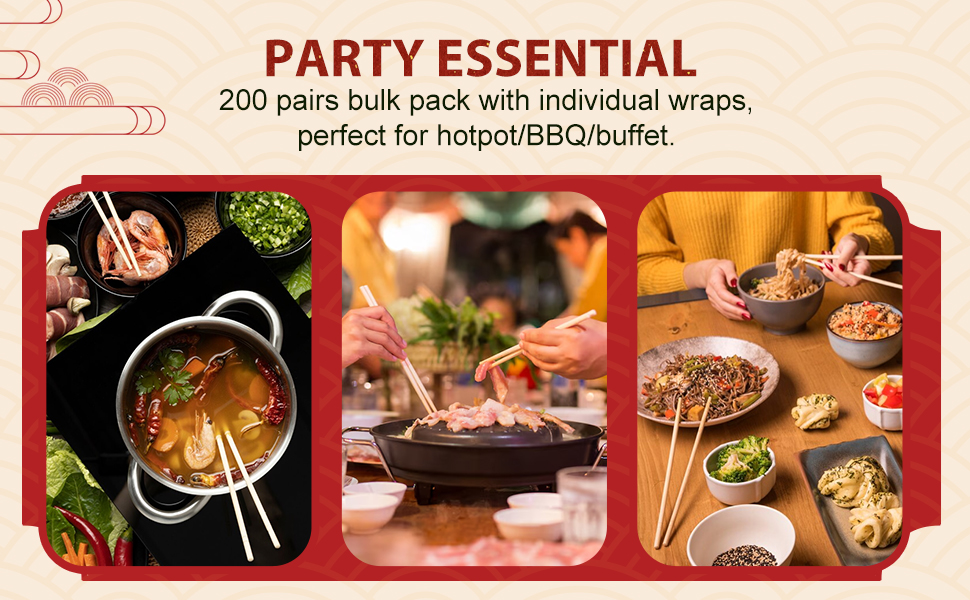 Soeos Disposable Bamboo Chopsticks, 200 Sets