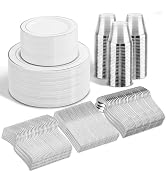 WELLIFE 600 Pcs Sliver Disposable Dinnerware for 100 Guests, Dinnerware Set of 100 Dinner Plates,...