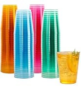 DaYammi 100 Pack Colorful Plastic Cups 10 Oz Disposable Cups Neon Glowing Plastic Party Cup, Asso...