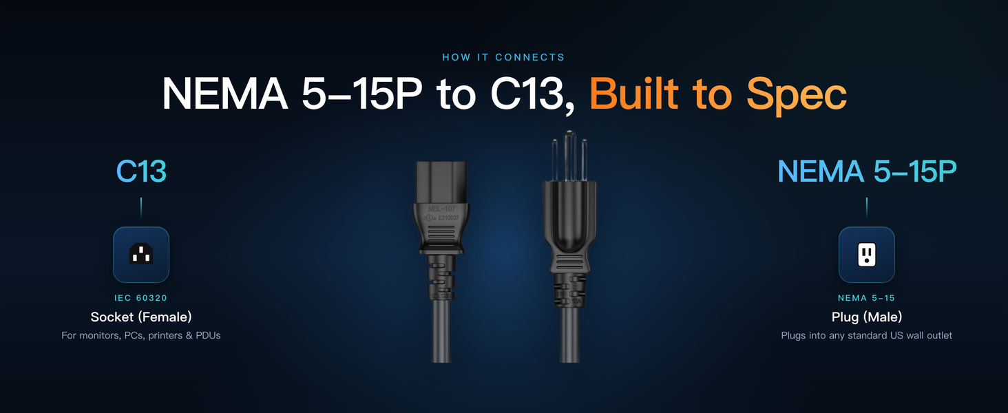 NEMA 5-15P to C13 connector detail